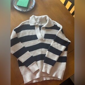 Madewell navy and Cream V-Neck Sweater